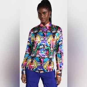 Sergio Hudson Silk Abstract Button Up Blouse